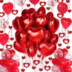 30 PCS Heart Balloons & 50 PCS Red Hanging Streamers for Valentine’s Day Gift – Romantic Decorations for Wedding, Proposal, Party