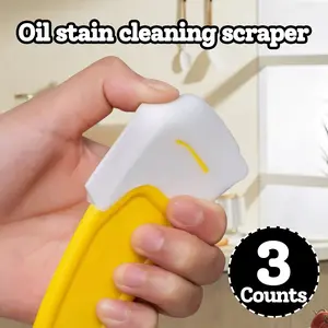 3 Counts Kitchen Oil Stain Cleaning Boards, Yellow Ergonomic Scrapers for Effective Degreasing