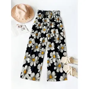 ��Plus Size�� Floral Print Tie Waist Pants, Casual Comfy Trousers for Daily Wear, Women's Bottoms for Summer