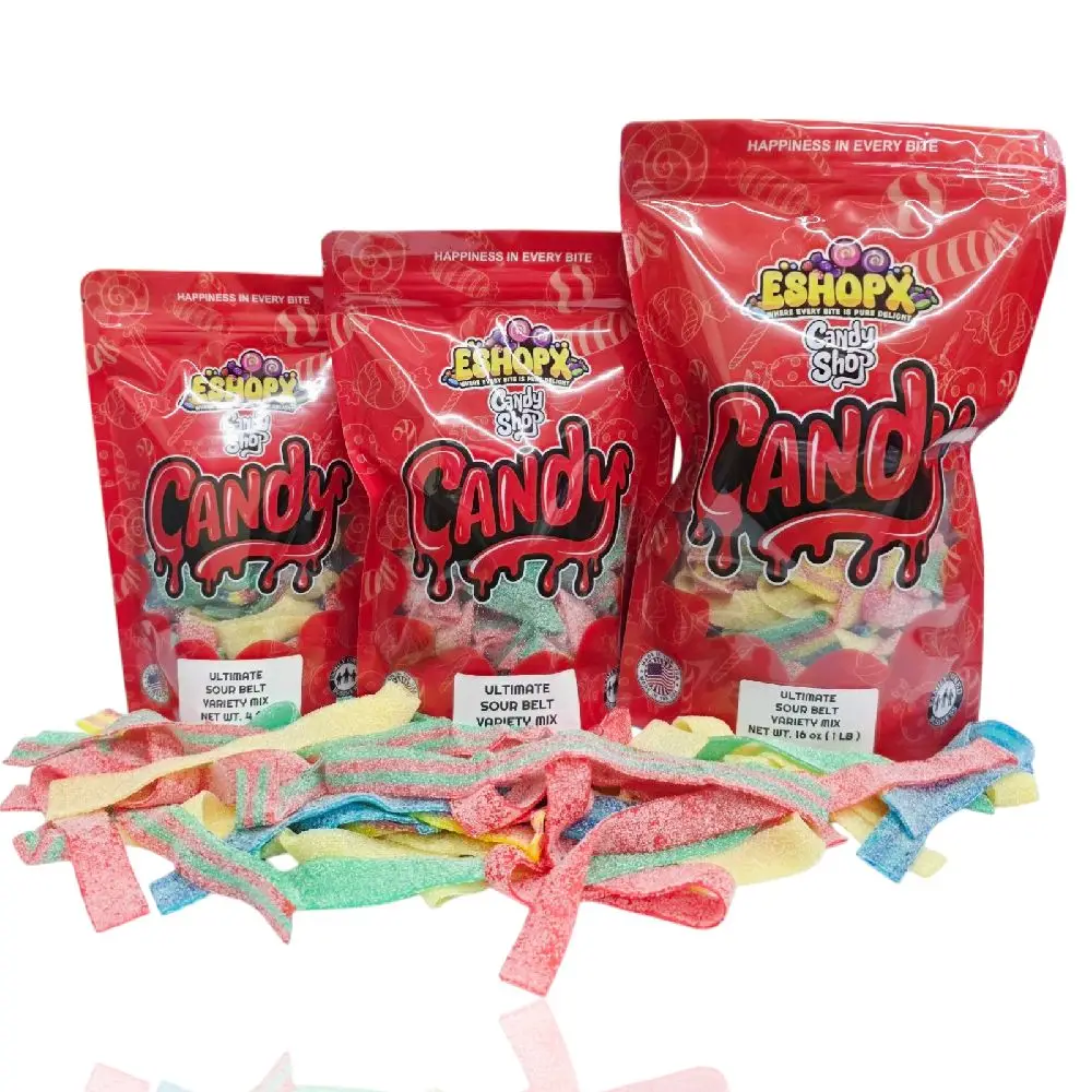 Ultimate Sour Belt Variety Mix Super Sour Gummy Candy Belts Flavor Variety Pack 3 sizes Bag Sweet Mango Cherry Strawberry viral tiktok candy sour ribb