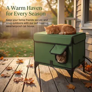 Clawsable Indestructible Heated Cat House for Outdoor Winter, 100% Waterproof, Safe Escape Door, Fully Insulated Outdoor Cat Shelter with Heater for Feral Barn Cats