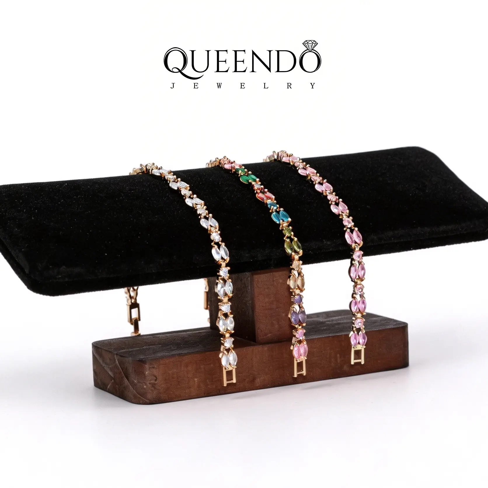 QUEENDO Women's Zircon Double-Row Teardrop Bracelet - 14k Gold-Plated, Adjustable, Stackable Couple, Special Occasions