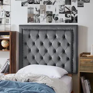 Tavira Allure Dorm Headboard - Tufted Rivet - Velvety Charcoal Gray