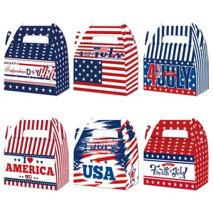 Independence Day Candy Gift Boxes, USA Patriotic Paper Treat Boxes with Handle, 4th of July Party Favor Container, Portable Snack Packaging Box for Holiday Decor, Birthday Gathering, Family Party and Patriotic Theme Party Supplies