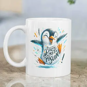 Penguin Pattern Coffee Mug, 11oz Ceramic Cup, Creative Illustration Style Happy Penguin Mug, Perfect for Gifts, Drinkware, Kitchen Supplies, Tumbler