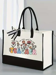 Large Capacity Fashion Handbag with Makeup Bag and Lining, No Zipper, Ideal for Educators, Perfect Teacher Gift for Female Teachers, Floral Tote Bag