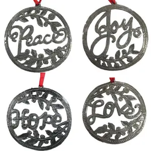 Upcycled Metal Word Christmas Ornaments -Fair Trade- Haiti
