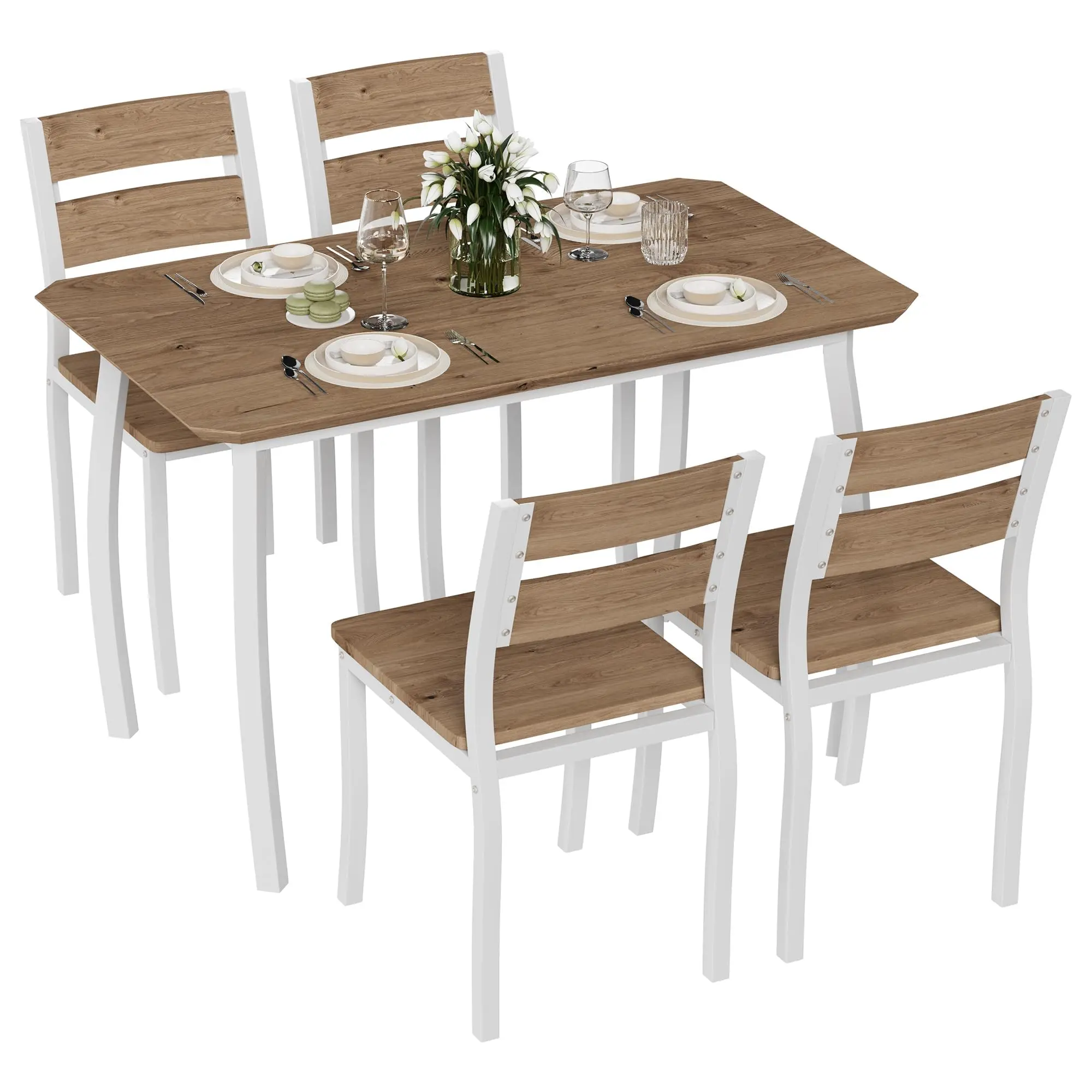 Garvee 5-piece dining set for 4 persons dining table with 4 chairs table set kitchen table dining room set 110 x 70 x 76 cm made of wood for small spaces natural