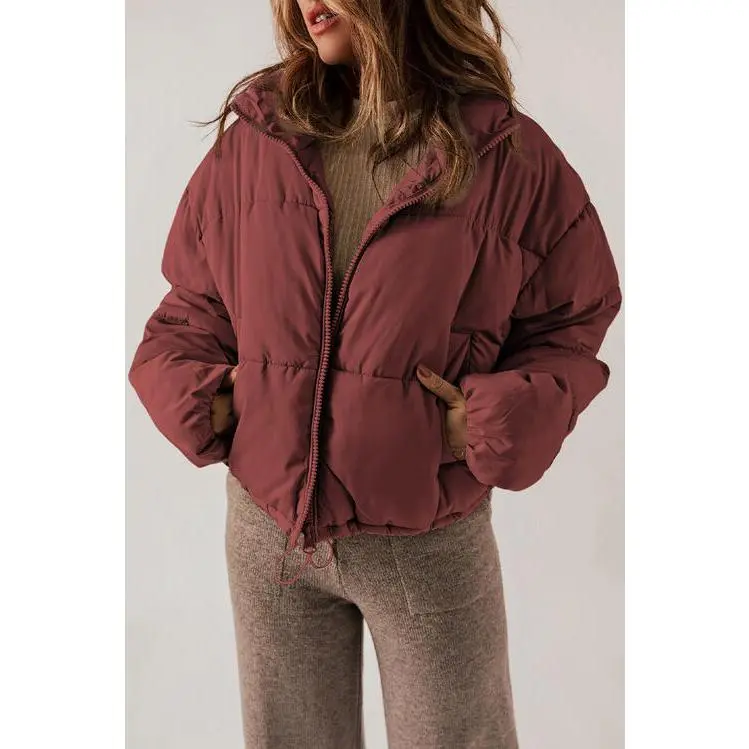 Zip Up Collared Neck Long Sleeve Winter Coat