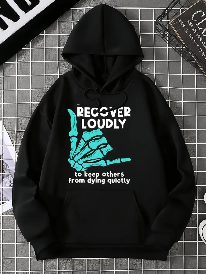 Women's Oversized Graphic Hoodie - Thick Fleece Long Sleeve Pullover, Casual Streetwear Sweatshirt with Addiction Recovery Theme