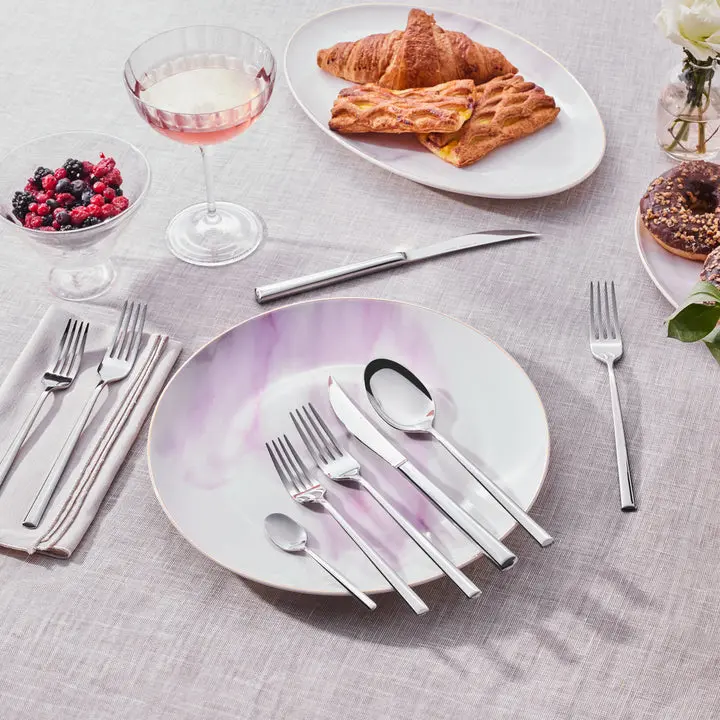 Karaca Tivoli 30-Piece Stainless Steel Cutlery Set for 6, Silver Flatware Set, Modern Silverware Dining Set