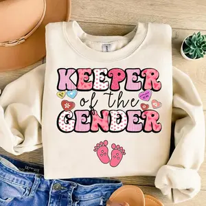Keeper Of The Gender Sweatshirt, Gender Reveal Mom Sweatshirt, Funny Maternity Crewneck, Valentine’s Baby Shower Gift, Playful Pregnancy Announcement Apparel, Gift For Men And Women, Classic Cotton Full Colors Sweatshirt