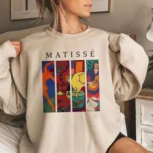 Classic Fine Art Exhibition Printed Casual, Henri Matisse Cat and Fish Graphic , Matisse Cat Graphic Sweatshirt, Unisex S-3XL - Menswear & Womenswear - Streetwear Tops - Casual Cotton Crewneck Polyester Sweatshirt