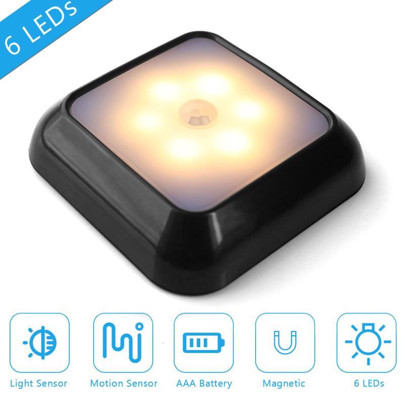 6-LED Motion Sensor Lights Indoor, Battery Operated, Cordless LED Step Night Light for Under Cabinet, Hallway, Stairway, Closet, Kitchen