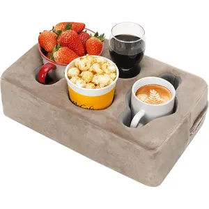 Cup Holder Pillow Drink Holder Rectangle Caddy for Coffee Cup Phone Remote Cup Holder Tray for Bed Car Sofa Table