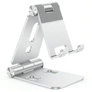 Foldable Cell Phone Stand, C4 Portable Aluminum Phone Holder, Adjustable Phone Dock Cradle Compatible With For IPhone 17/16/15 Pro Max Air,  Galaxy, Small Tablets, All Smart Phones, Silver