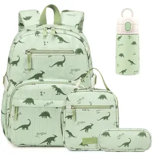 SIMILOVE 4PCS Corduroy Floral Backpack for kids, Kawaii Toddler Bookbag with Lunch Bag Pencil Case&Water Bottle, Lightweight Casual Daypack for Preschool Kindergarten Travel, Back to School gifts