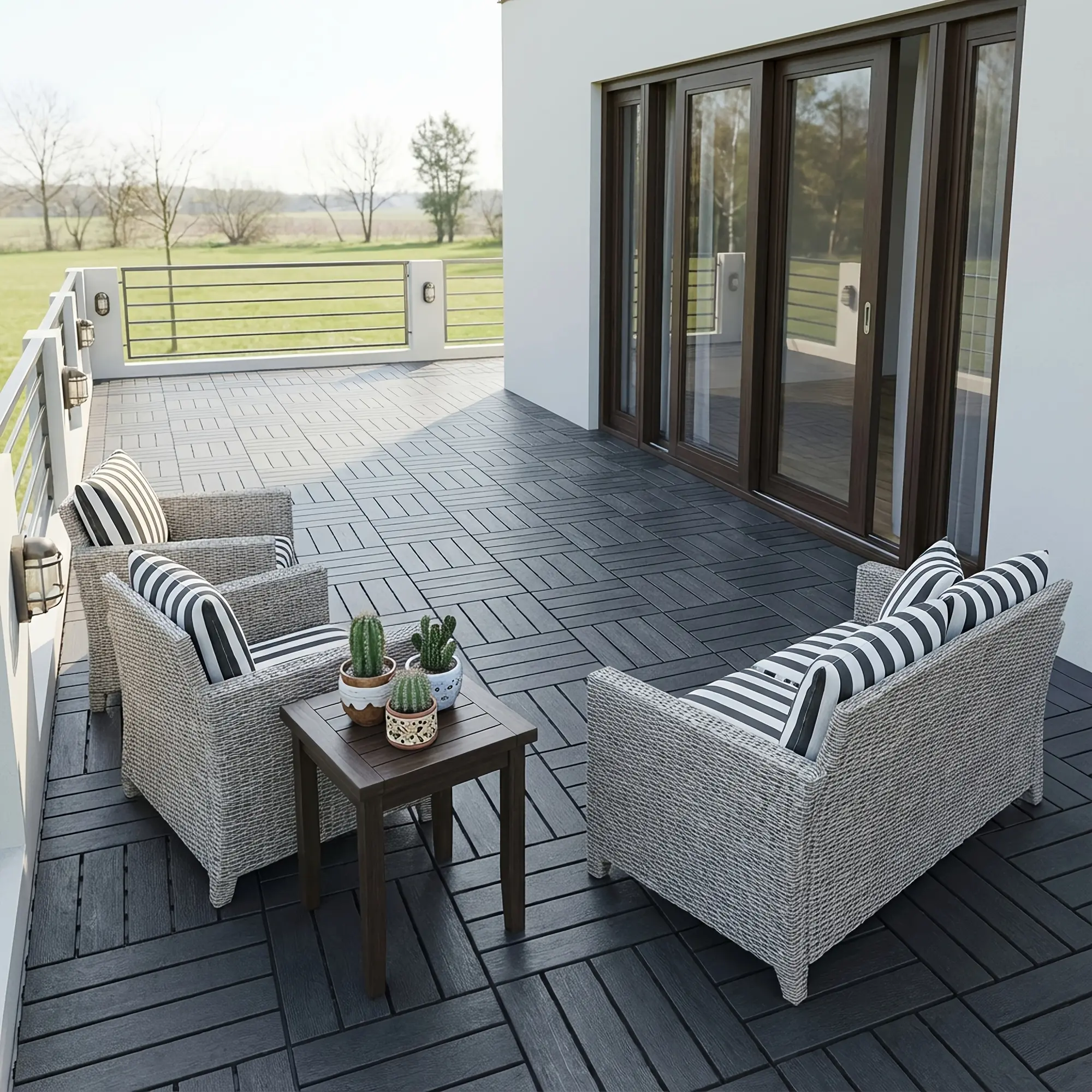44 Pack Patio Deck Tiles, 12"x12" Square Waterproof Outdoor All Weather Use, Plastic Interlocking Deck Tiles, Patio Decking Tiles for Poolside Balcony Backyard, Brown