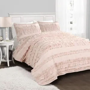 Lush Décor 3 Piece Ruffled - Pink Blush - Full/Queen Set
