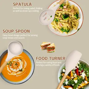 Free shipping/3p 33-Piece Silicone Kitchen Utensils Set with Wooden Handles & Holder – Versatile Cooking Tools for Pasta, Spatulas & More Cookware Sturdy