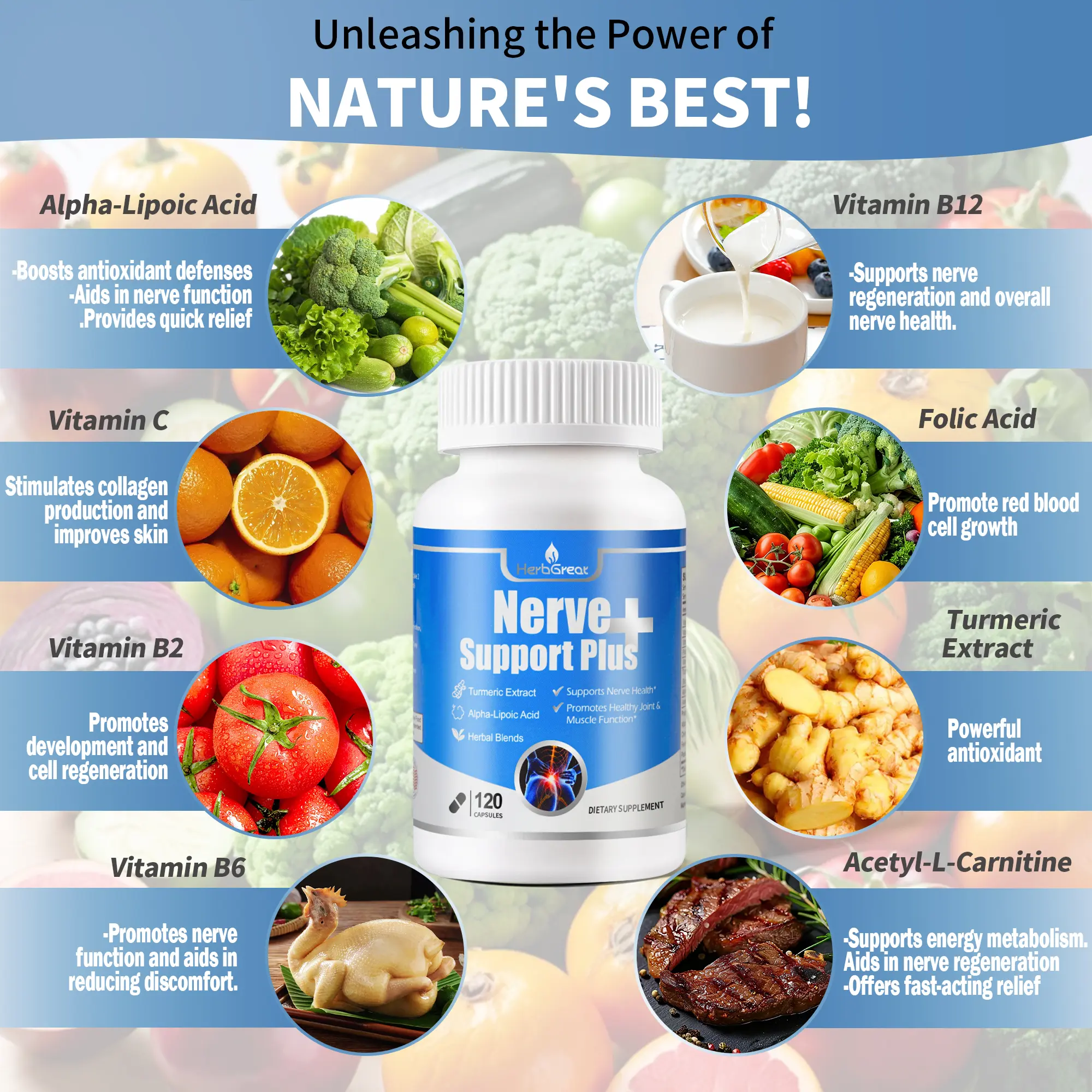 HerbGreat Nerve Support Plus Sciatica & Neuropathy Relief Supplement with Turmeric, B Vitamins, Alpha-Lipoic Acid HerbGreat Nerve Support Plus Sciatica & Neuropathy Relief Supplement with Turmeric, B Vitamins, Alpha-Lipoic Acid