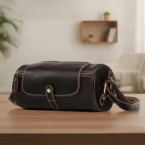 1pc Men Retro Cylinder Crossbody Bag, premium cowhide barrel shoulder satchel, casual multifunctional design, upscale textured appearance, sleek vintage silhouette, comfortable portable carrying style, ideal for daily commuting,