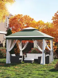 GARVEE 11'x11 Pop-Up Gazebo, Instant Outdoor Canopy Tent with Mosquito Nettings, Durable Steel Frame, Water, and UV Proof, for Patio, Garden, Courtyard, Party, Green
