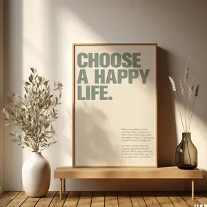 Choose A Happy Life Print: Green Motivational Quote Art | Frameless Poster V
