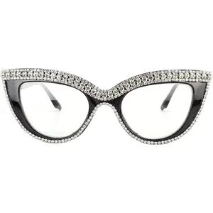 Cat Eye Reading Glasses Bling Rhinestone Magnified Blue Light Blocking Reader Glasses