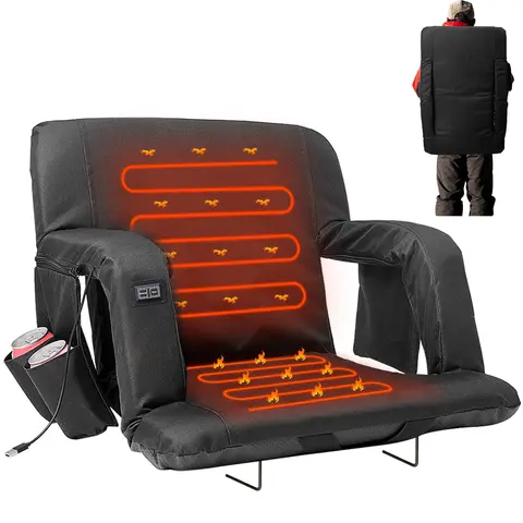 Lilypelle Double Heated Folding Stadium Bleacher Seat with Back, Armrests, Large Storage Pocket, Side Cup Holder, 6 Position Recline, Adjustable Compact Foam Cushion, Weatherproof Camping Furniture for Sports Events, Concerts (Parents’ Gift Option) family