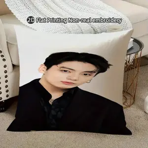 1pc 18x18inch/45x45cm pillowcase with Jeon Jung Kook as the theme Suitable for living rooms bedroom sofas and music themed decorations(pillow inserts not included)