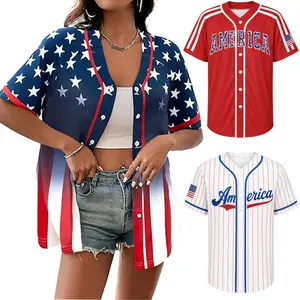 USA 250th Anniversary Patriotic Women's Baseball Jersey 1776-2026 American Flag V Neck Button Front Short Sleeve Baseball Shirt Soft Lightweight Loose Fit Independence Day XS-5XL