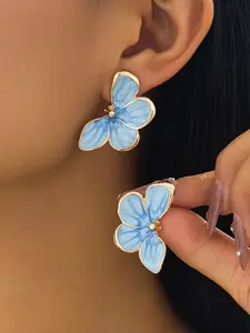 Elegant Gradient Color Metal Flower Drip Earrings, Women's Daily Party Gift Jewelry, Outdoor Wear, Stylish Ear Studs