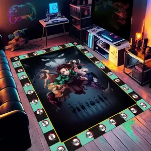 Demon Slayer Anime 09 Cartoon Printed Carpet, Home Living Room Bedroom Office Chair Under Rug, Gift for Family and Friends for Festive Occasions, Christmas Decorative Rug