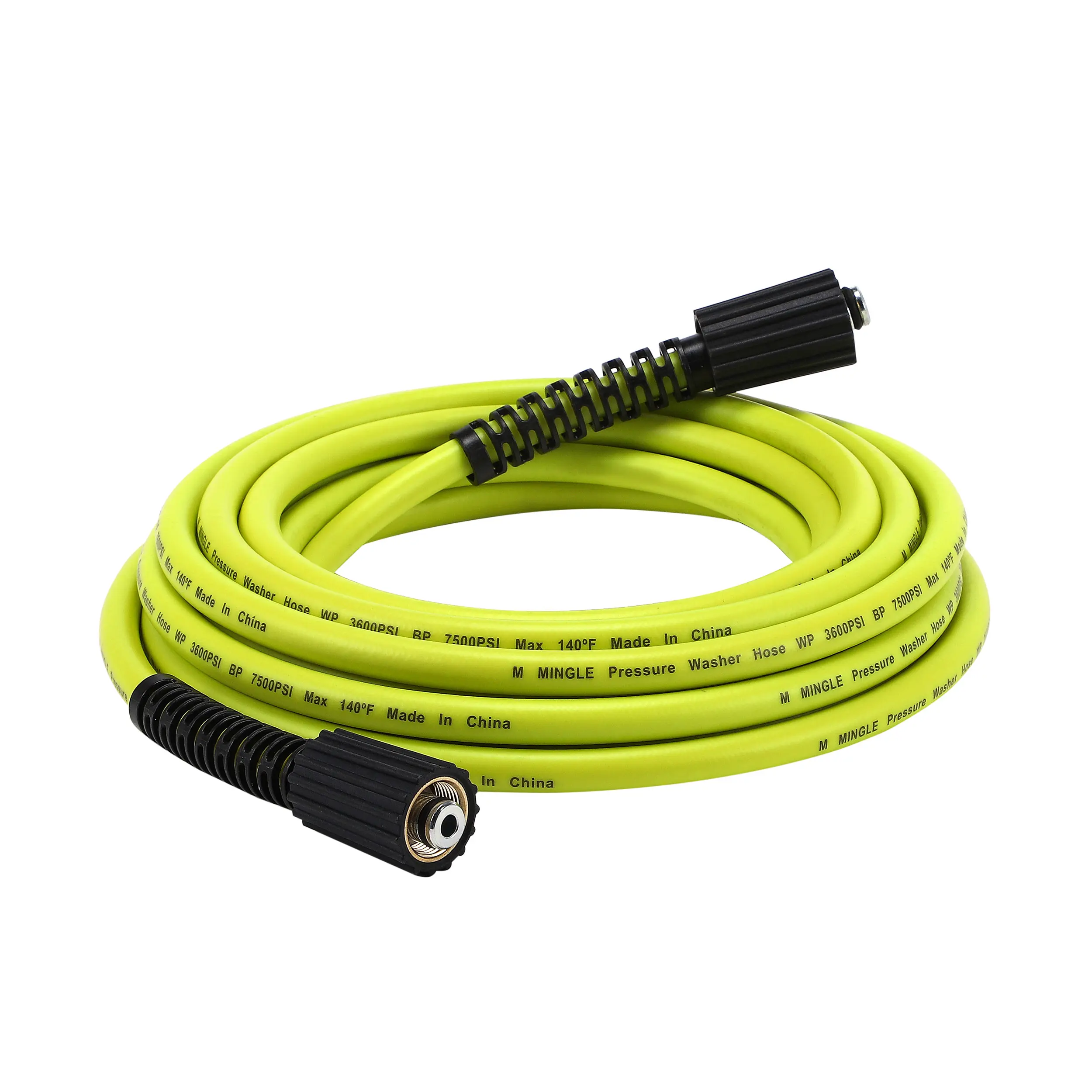 M MINGLE 25 FT x 1/4" Flexible High Strength PVC Pressure Washer Hose, 3600 PSI Premium Replacement Hose with M22 14mm Fittings, Max Temperature Resistant Long Service Life Power Tool Accessory, Durable
