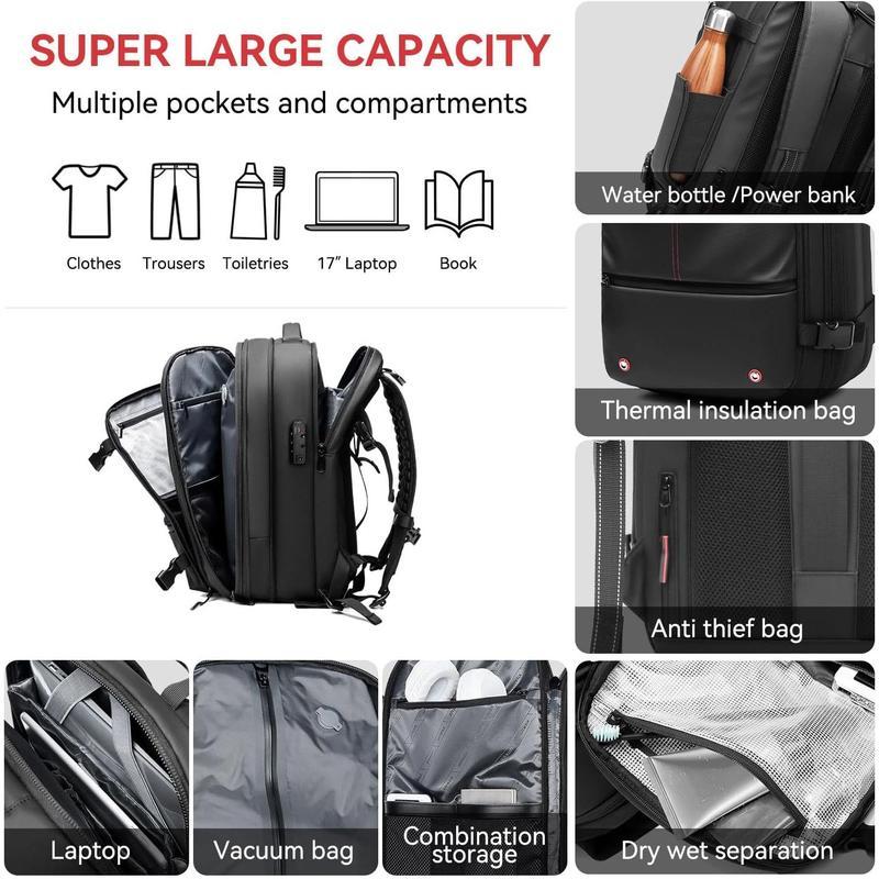 Kabaqoo Airback Vacuum Seal Compression Travel Backpack 60L Expandable Vacpack Water Resistant TSA Lock Airbag Black (Electric AirPump included)  travel accessories travel essentials Outdoorfun