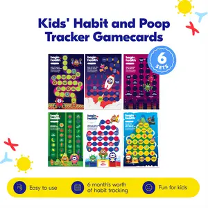 Begin Health Poop Tracker Gamecards and Stickers for Kids | 6 Adventure Habit Tracker Charts | 165+ Stickers | Gut Health and Bathroom Habit Building | 6 Months of Fun