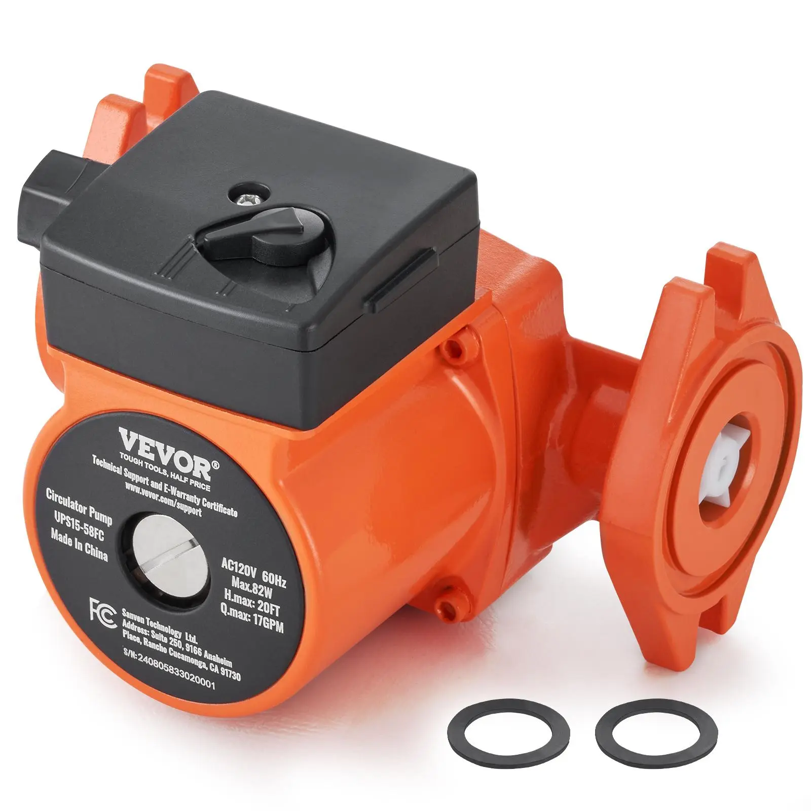 【Summerfinds】VEVOR UPS15-58FC Hot Water Recirculating Pump 110V82W 17 GPM Hot Water Circulation Pump1" NPT Flange 3-Speed Circulator PumpQuiet Operation Circulator Pump for Home Water Heater System