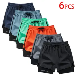 Men's 6 Pack Double Layer Running Shorts, Quick Dry Lightweight Breathable 2-in-1 Athletic Shorts with Built-in Liner, Elastic Drawstring Waist Gym Workout Shorts, Versatile Sports Shorts for Running, Training, Basketball, Gym, Hiking, Daily Wear