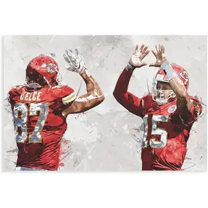 Mahomes, Kelce Poster Football Posters Wall Art Decor Print Picture Paintings for Living Room Bedroom Decoration Unframe (No Frame)