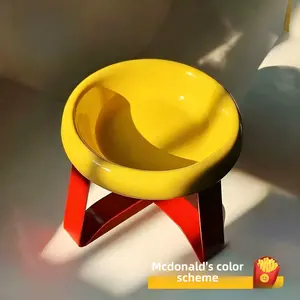 UFO  Plastic Bowl Stand with Neck Protection and Anti-Tip Design for Dogs and  - McDonald's Color Scheme small medium large breed accessories pet food maker automatic cat neater feeder