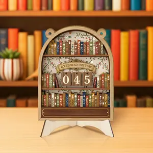 1 Set Wooden Vintage Book Reading Tracker, This Year's Reading Tracker Can Track Up to 999 Books, This Year's Reading Books, Bookshelf Counter
