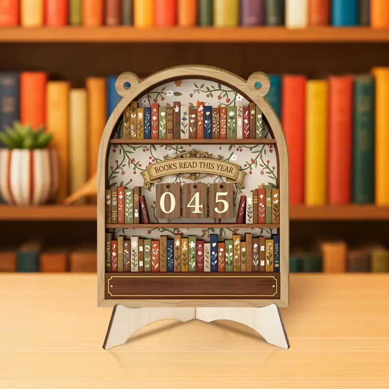 1 Set Wooden Vintage Book Reading Tracker, This Year's Reading Tracker Can Track Up to 999 Books, This Year's Reading Books, Bookshelf Counter