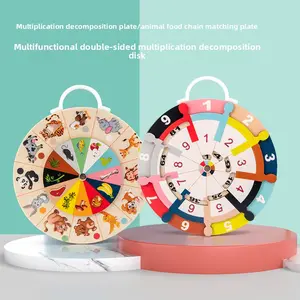 Children's Multifunctional Double-Sided Learning Multiplication Decomposition Disc Math Teaching Aid Animal Matching Student Spinning Disc Toy