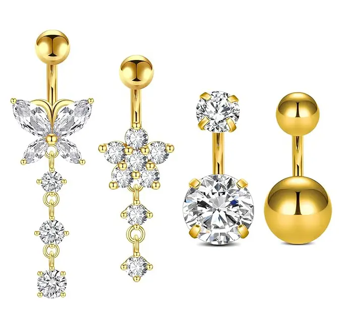 QWALIT 4-Pack Opal Stone Belly Button Rings for Women, 316L Steel Short Bar Jewelry with Ball Ends, Hypoallergenic 14G 6mm & 10mm, Women's Fashion, Short Bar Belly Button Rings, Small Belly Button Ring 14 Gauge(1.6Mm) * 1/4"(6Mm) * Ball 5Mm & 8Mm