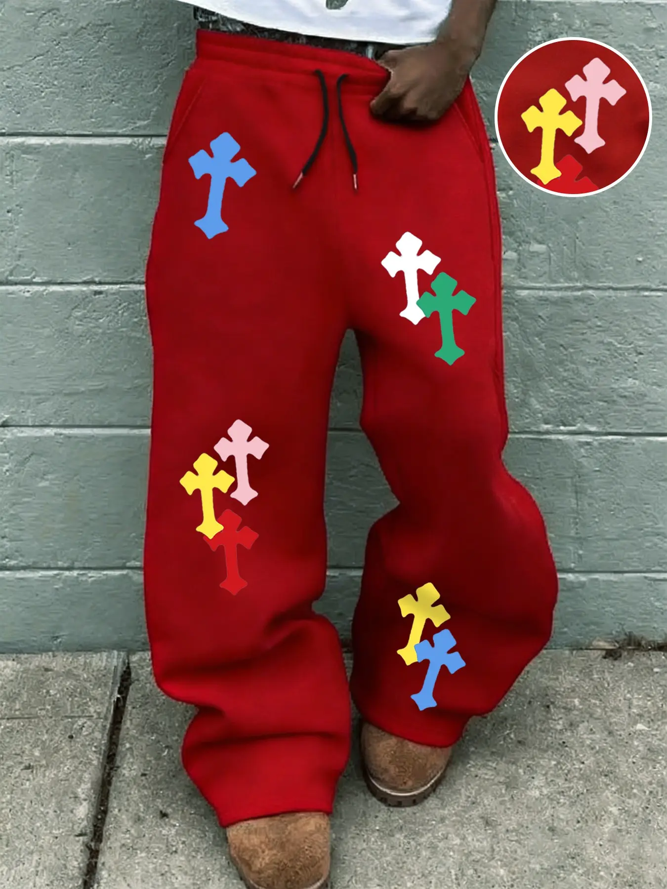 Y2K Inspired Multicolor Cross Leggings, Street Style Joggers