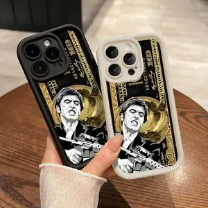 Money Scar Face Painted Pattern Phone Case for iPhone 16 15 14 Pro Max 13 12 11 XR XS Plus Shockproof Non Slip Military-Grade Protection Silicone Cover Protective Smartphone