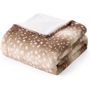 Soft Faux  Blanket for Woman Sofa Bed Couch, Liquid Pee Proof Throw for Large  or ,  Pet Blanket, Reversible Washable Plush, Double Sided, 50x60 in, Brown  Print