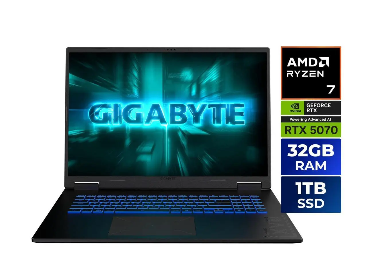 GIGABYTE GAMING A18 Gaming Laptop - 165Hz 2560x1600 WQXGA - NVIDIA GeForce RTX 5070 - AMD Ryzen 7 260 - 1TB SSD with 32GB DDR5 RAM - Windows 11 Home - Black Steel (3WHK3USC64SH)
