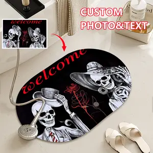Customizable POD-printed oval doormats, non-slip mats, square mats, entryway rugs, bedroom mats, kitchen mats, stylish mats, home essentials